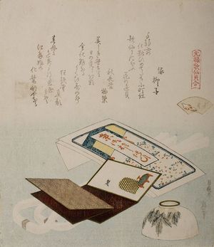 Katsushika Hokusai: Hand Mirror and Hair Ornaments/The Color Shell (Irogai), from the series Shell-Matching Game with Genroku Poets (Genroku kasen kai-awase), Edo period, datable to 1821 - Harvard Art Museum