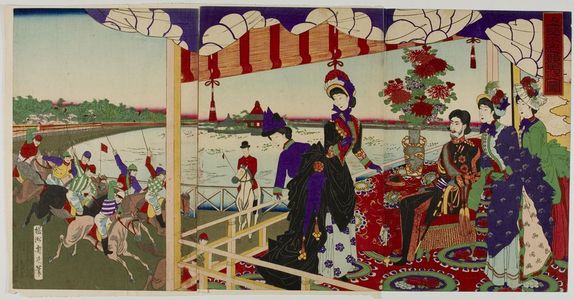 無款: Triptych: Ueno Shinobazu Horserace, Meiji period, 1890 - ハーバード大学