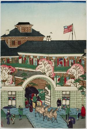 無款: Brick Building in Yokohama, Early Meiji period, late 19th century - ハーバード大学