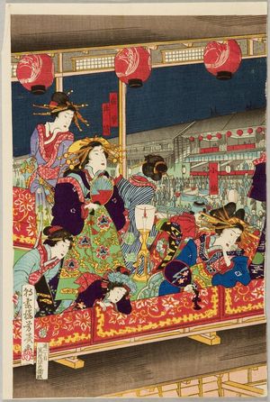 落合芳幾: View of the Nakano-chô in the Yoshiwara, Late Edo-early Meiji period - ハーバード大学