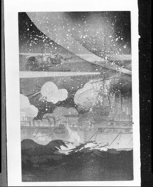 Japanese Print "Picture of the Great Naval Battle Outside the Port of Lushun, Meiji period, dated 1904" by Koto