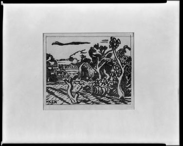Tagawa Ken: Landscape with Ship, Shôwa period, dated 1934 - ハーバード大学