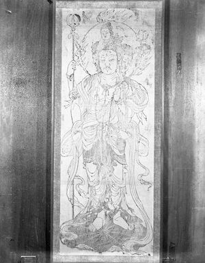 Unknown: Four-headed, Four-armed Bodhisattva Carrying Lotus, Vajra Staff, and Water Flask - Harvard Art Museum