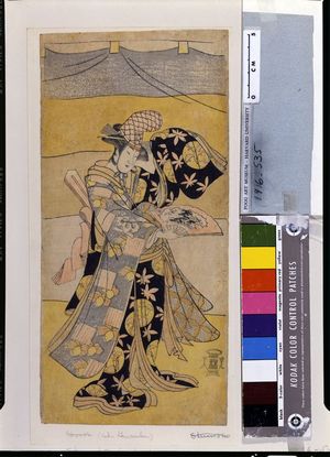 勝川春章: Actor as Woman Dancing with Fan, Edo period, - ハーバード大学