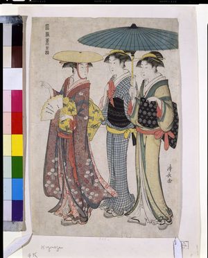 Torii Kiyonaga: Lady with Two Servants, from the series Fuzoku azuma no nishiki, Mid Edo period, dated 1783 - Harvard Art Museum