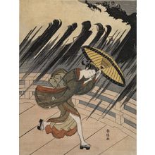 Suzuki Harunobu: Woman Running to Escape a Sudden Shower, Edo period, circa 1765-1770 - Harvard Art Museum