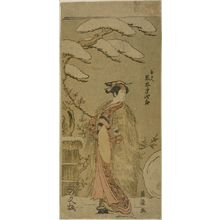 Torii Kiyotane: Actor Iwai Hanshirô 4th as Woman Wearing Straw Cape, Edo period, circa 1750(?) - Harvard Art Museum