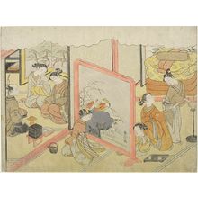 Suzuki Harunobu: The Bedtime Sake Cup (Toko sakazuki), Number 6 from the series Marriage in Brocade Prints, the Carriage of the Virtuous Woman (Konrei nishiki misao guruma), Edo period, circa 1769 (Meiwa 6) - Harvard Art Museum