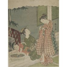 鈴木春信: Two Girls and Small Boy with Fishbowl, Edo period, circa 1765-1770 - ハーバード大学