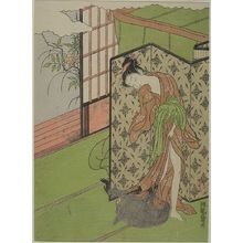 Isoda Koryusai: Girl and Monkey Behind a Folding Screen, Edo period, circa 1765-1770 - Harvard Art Museum