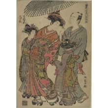 磯田湖龍齋: Courtesan Shioginu of Tsutaya (Tsutaya uchi Shioginu) from the series Models for Fashion: New Year Designs (Hinagata wakana no hatsu moyô), Edo period, circa 1778-1780 (An'ei 7-9) - ハーバード大学