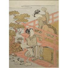 磯田湖龍齋: Parody of the Letter-Reading Scene in Act Seven from the Treasury of Loyal Retainers (Chûshingura: Shichi danme) with a Cat, Edo period, late 18th century - ハーバード大学
