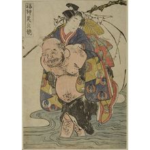 勝川春章: HOTEI CARRYING A YOUTH ON HIS BACK, Edo period, late 18th century - ハーバード大学