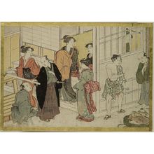 Japanischer Druck "Street Scene (book illustration), Edo period, late 18th century" von Katsukawa Shunsho, 勝川春章 (Katsukawa Shunshô)