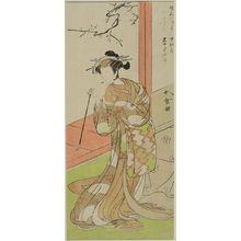 勝川春章: Actor Iwai Hanshirô 2nd AS A WOMAN HOLDING A PIPE BY A VERANDAH - ハーバード大学