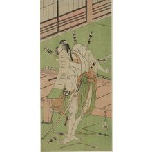 Katsukawa Shunsho: Actor ôtani Hiroji 3rd as a White Fox disguised as Ukishima Daihachi from the play Shinsadame Sôma no Mombi performed at the Ichimura Theater from the seventh month of 1770, Edo period, 1770 (7th month) - Harvard Art Museum