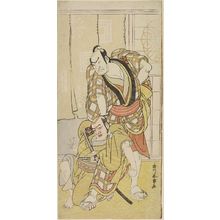 Katsukawa Shunjô: Actors Nakamura Nakazô 1st as Tenjiku Tokubei(?) and Bandô Kumajûrô as shopman Dempachi(?) in the play Keisei Katabira ga Tsuji(?), performed at the Ichimura Theater from the eighth month of 1783(?), Edo period, 1783 (8th month) - ハーバード大学