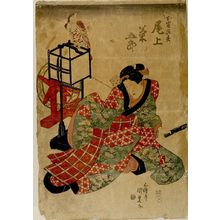 Utagawa Kunisada, 歌川国貞 (Utagawa Kunisada)创作的日本版画《Woman by Lantern with Hawk》