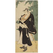 Katsukawa Shun'ei: MAN STANDS, IN BLACK COAT WITH WHITE LINING TIED R OUND HIM - Harvard Art Museum