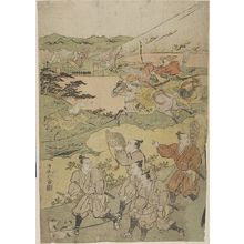 Torii Kiyonaga: Minamoto no Yoritomo Hunting at the Foot of Mount Fuji (left half of a diptych), Mid Edo period, 1785 - Harvard Art Museum