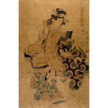 Kitagawa Utamaro, 喜多川歌麿 (Kitagawa Utamaro II)による浮世絵「Woman Playing Hand-Drum (Tsuzumi) for Two Dancing Children」