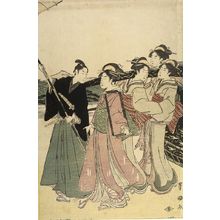 歌川豊国: PROCESSION OF WOMEN UNDER MT. FUJI (SET OF FIVE PRINTS) - ハーバード大学
