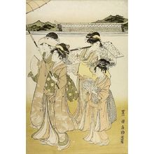 歌川豊国: FOUR WOMEN FROM A DAIMYO PROCESSION PENTAPTYCH - ハーバード大学