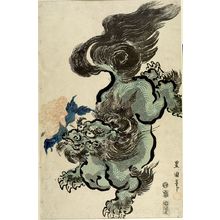 歌川豊国: Lion with Peony, Late Edo period, 1800 - ハーバード大学