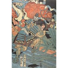 Utagawa Kuniyoshi: Warrior Watari Shinzaemon (?) Grappling with a Guardian Statue, Edo period, circa 1820s - Harvard Art Museum