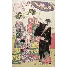 菊川英山: Sukeroku and Three Girls, Late Edo period, dated 1805 - ハーバード大学