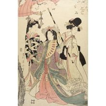 菊川英山: Woman with Two Attendants, Late Edo period, circa 19th century - ハーバード大学