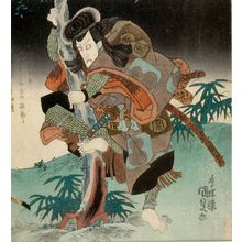 Japanischer Druck "Actor Ichikawa Danjûrô 7th as Goemon in Pillar-Grasping (Hashira-maki) Pose, Edo period, circa 1830-1835 (early to mid Tenpô era)" von Utagawa Kunisada, 歌川国貞 (Utagawa Kunisada)