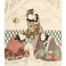 Utagawa Kunisada: Actors Ichikawa Danjûrô 7th, Onoe Kikugorô 5th, and Iwai Hanshirô 5th with Snow Mountain (Mini Fuji?) in Background, Edo period, circa 1823 (Bunsei 6) - Harvard Art Museum