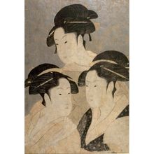 喜多川歌麿: GEISHAS AT THE NIWAKA FESTIVAL OF THE GREEN HOUSES, THREE BEAUTIES, Late Edo period, 1790 - ハーバード大学