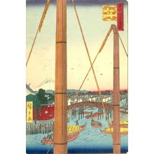 歌川広重: Inari Bridge and Minato Shrine, Teppôzu (Teppôzu Inaribashi Minato Jinja), Number 77 from the series One Hundred Famous Views of Edo (Meisho Edo hyakkei), Edo period, dated 1857 (2nd month) - ハーバード大学