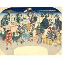 Estampe japonaise "VENDORS AT ONKYOKUCHô" par Ando Hiroshige, 歌川広重 (Andô Hiroshige)