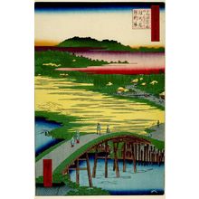 Utagawa Hiroshige: Sugatami Bridge, Omokage Bridge and Gravel Pit at Takata (Takata Sugataminohashi Omokagenohashi jariba), Number 116 from the series One Hundred Famous Views of Edo (Meisho Edo hyakkei), Edo period, dated 1857 (1st month) - Harvard Art Museum