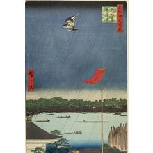 Utagawa Hiroshige: Komagata Hall, Azuma Bridge (Komagatadô Azumabashi), Number 62 from the series One Hundred Famous Views of Edo (Meisho Edo hyakkei), Edo period, dated 1857 (1st month) - Harvard Art Museum