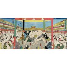 歌川国貞: Triptych: Sumô Wrestling Tournament (Kanzin ôsumô torikumi no zu), Late Edo period, 1858 - ハーバード大学