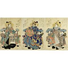 Japanischer Druck "Triptych: Courtesans with Kamuro" von Utagawa Kunisada, 歌川国貞 (Utagawa Kunisada)