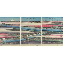 歌川広重: Triptych: New View of Yatsumi Bridge - ハーバード大学