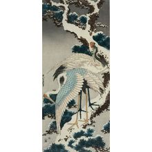 葛飾北斎: Two Cranes on Snowy Pine Tree, Late Edo period, circa 1830s - ハーバード大学