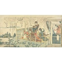 Katsushika Hokusai: Three Women and Two Children on Balcony by Temple, Edo period, - Harvard Art Museum