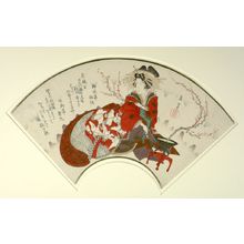 屋島岳亭: Courtesan Arranging Flowers, with poems by Ryûsuitei Sodezumi and Senryûtei Karamaru, Edo period, circa 1818-1830 - ハーバード大学