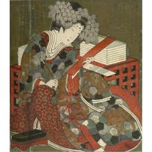 屋島岳亭: Woman with Poetry Slip (Tanzaku), with poems by Reitensha Sodenari, Ryûsuitei Sodezumi and Senrûtei, Edo period, circa 1825 - ハーバード大学