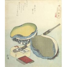 魚屋北渓: Awabi Shells and Pipe Representing the Meat-Board Rock (Manaitaiwa), from the series Pilgrimages to Enoshima (Enoshima Kikô), Edo period, circa early 19th century - ハーバード大学