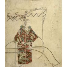 Totoya Hokkei: Woman in a Red Kimono Standing in Front of a Carriage - Harvard Art Museum