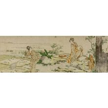 Katsushika Hokusai: Two Women and Small Child Catching Goldfish, Edo period, - Harvard Art Museum