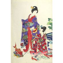 豊原周延: Woman and Girl with Toy, Meiji period, circa 1890s - ハーバード大学