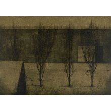 Fukui Ryônosuke: Four Trees against a Wall, Shôwa period, - Harvard Art Museum